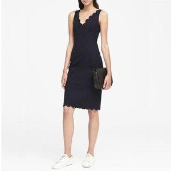 Banana Republic Scalloped Bi-Stretch Sheath Dress 8P - Picture 1 of 11